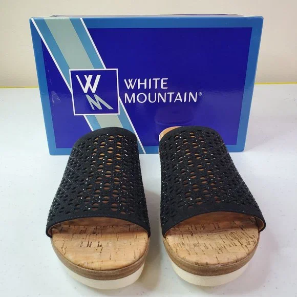 White Mountain Womens Black Platform Rhinestone Perforated Natasha Wedge - Picture 2 of 7